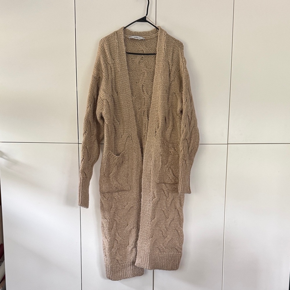 NWOT Zara Beige Cable-Knit Long Cardigan
